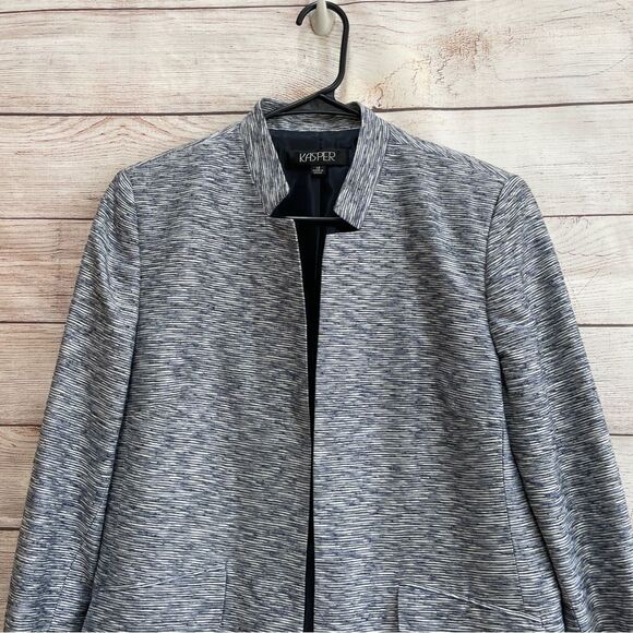 KASPER SILK BLEND NOTCH COLLAR BLAZER IN NAVY BLUE STRIPES - Picture 2 of 5